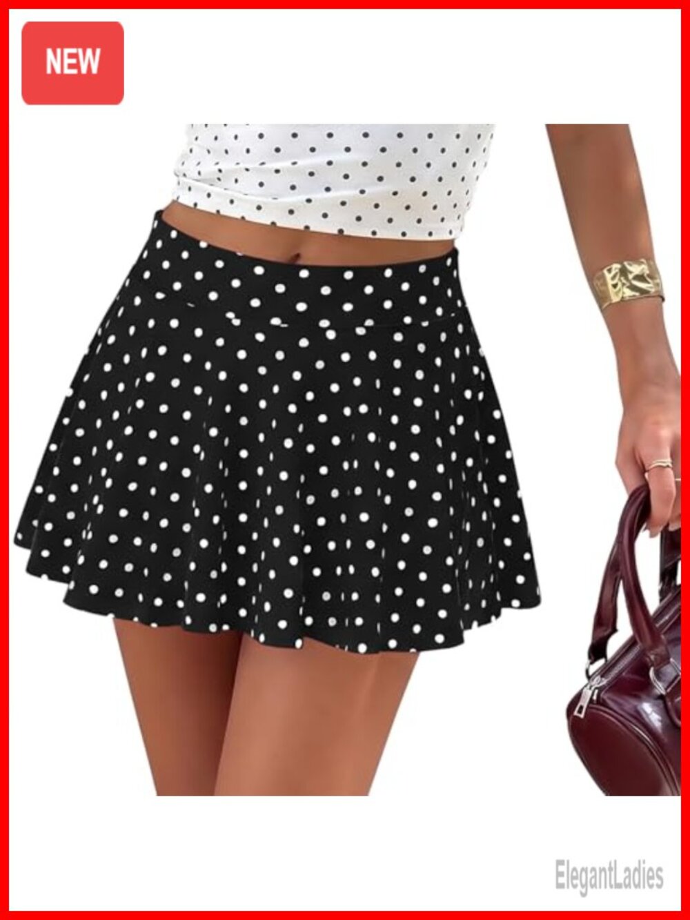 Womens Polka Dot Mini Skort A-Line High Rise Ruffle Skirt with Shorts